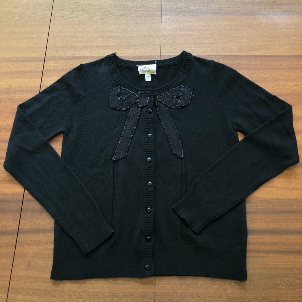 Milly of New York Beaded Bow Button Up Cardigan